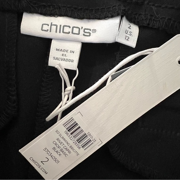 Chico's Brigitte Pull-On Rivet Slim Leg Capris Women's Sz 2 US 12 Black Casual - Picture 14 of 14
